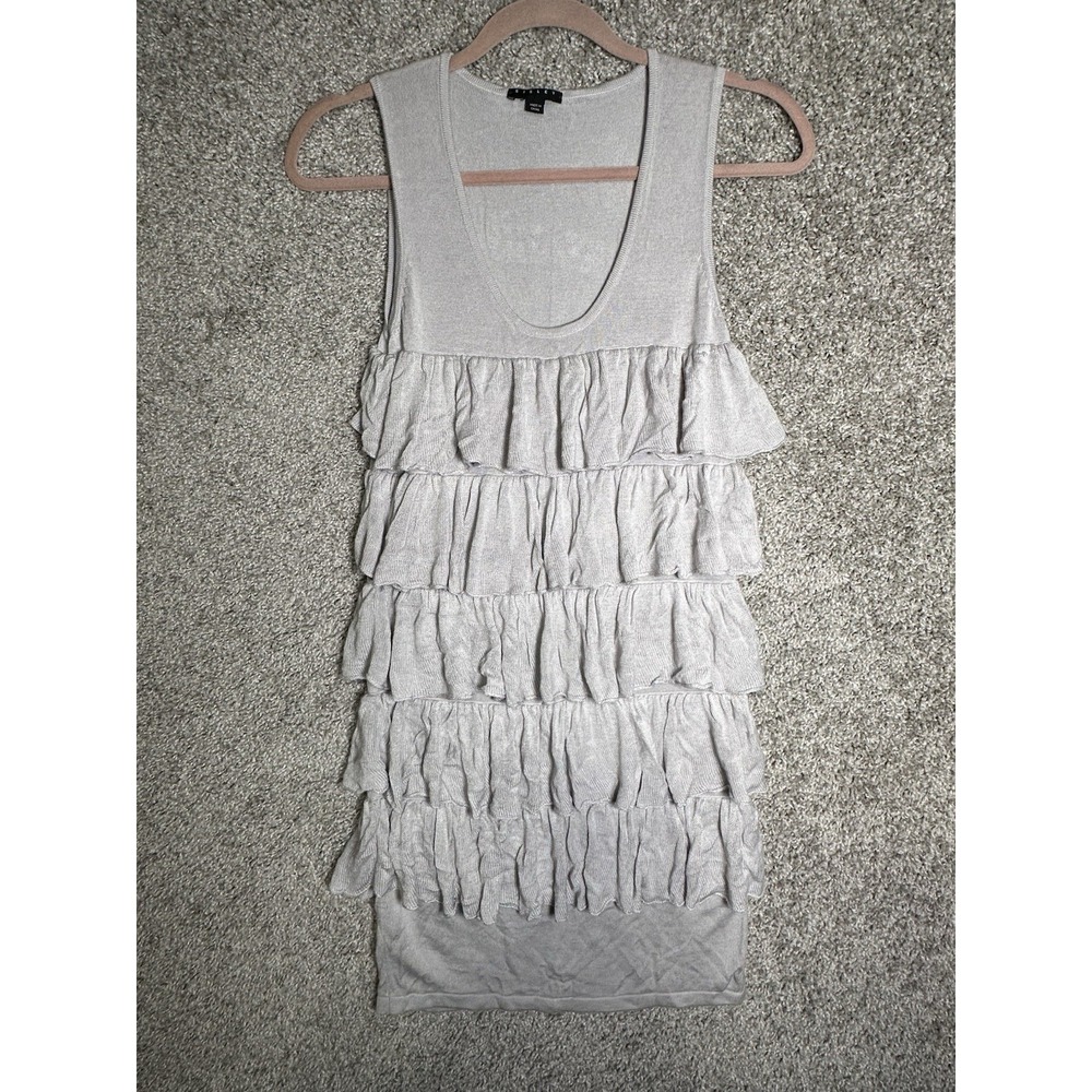 Sisley Ruffle Tiered Sleeveless Knit Dress Gray 100% Viscose‎ XS